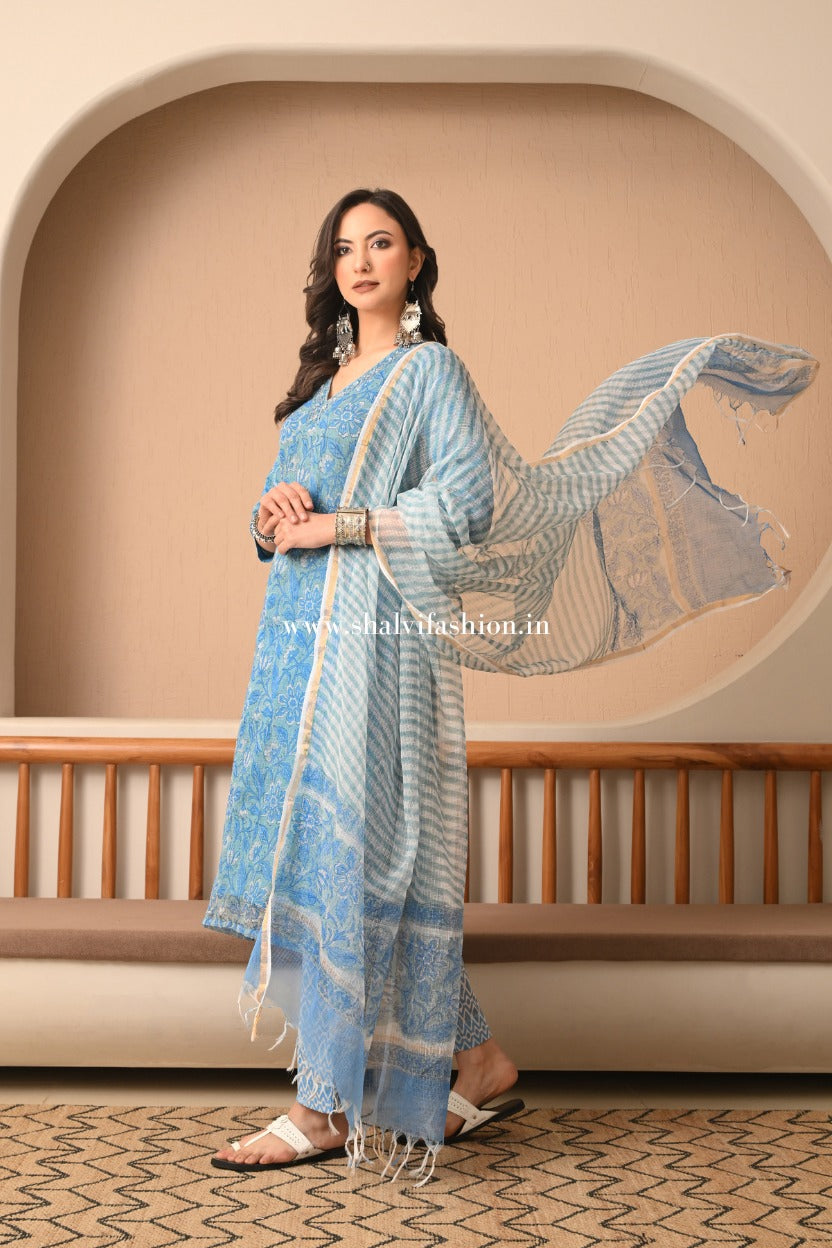 Shop hand block print kota doria suits online shopping (CSS431)