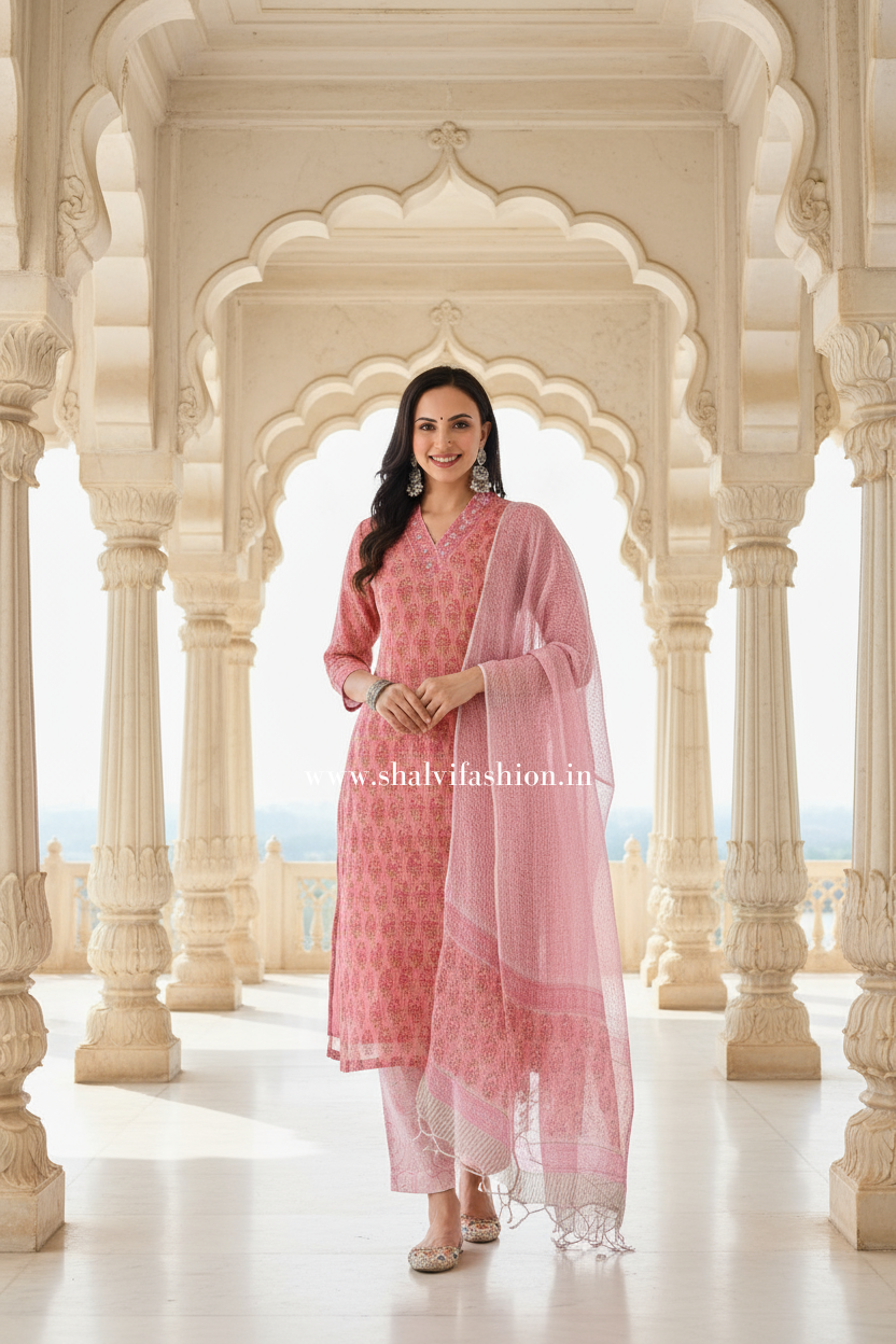 Shop hand block print kota doria suits online (CSS432)