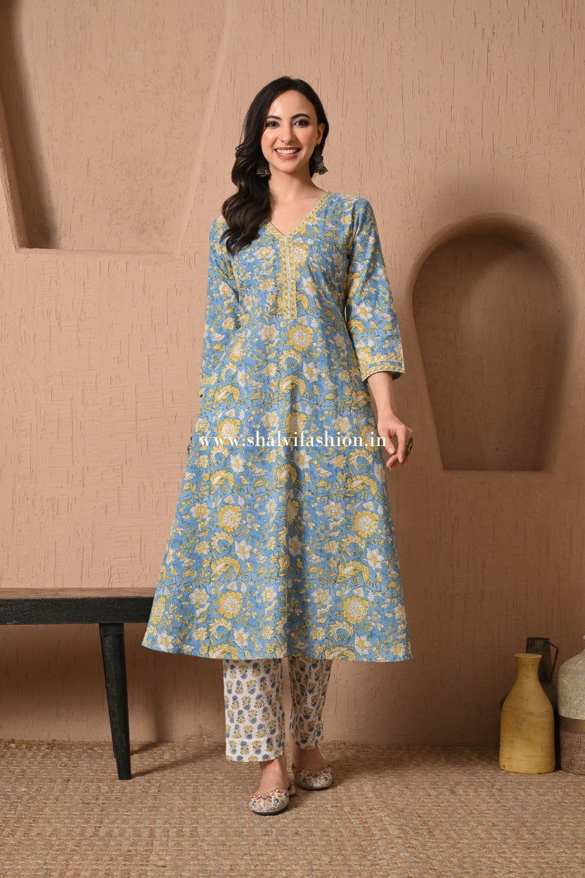 Shop hand block print pure cotton suits with kota dupatta (CSS435)