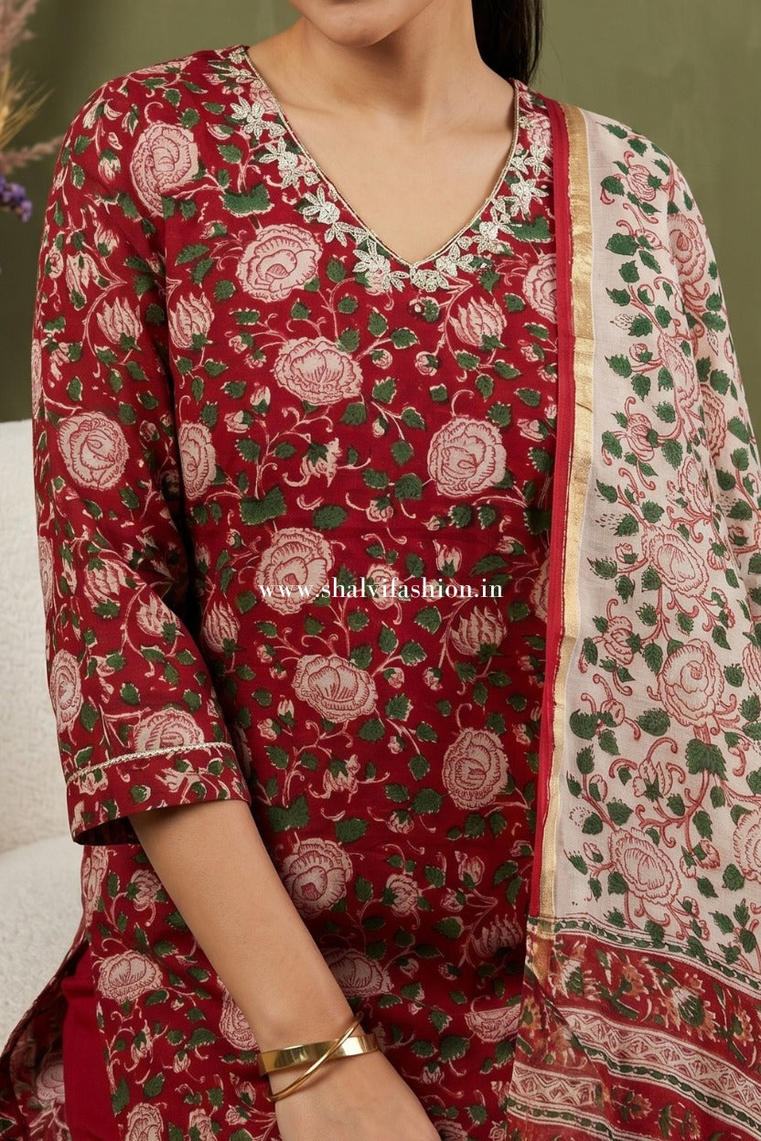 Shop block printed chanderi silk suits online (CSS438)