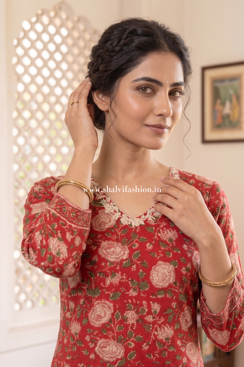 Shop block printed chanderi silk suits online (CSS438)