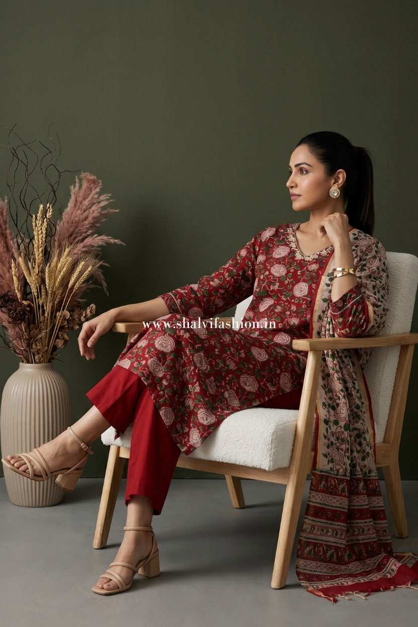 Shop block printed chanderi silk suits online (CSS438)