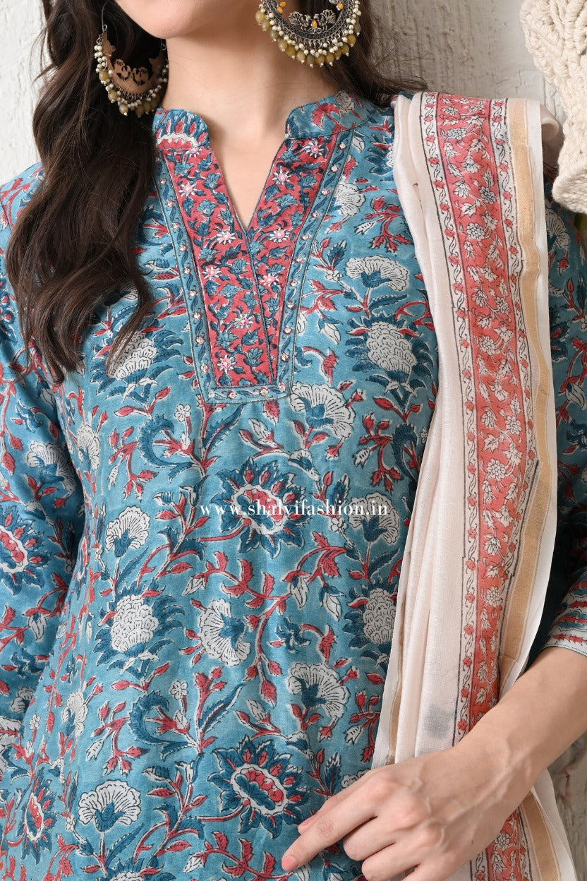 Shop hand block printed chanderi silk suits online (CSS439)