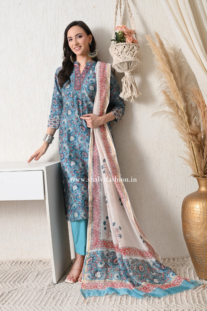 Shop hand block printed chanderi silk suits online (CSS439)