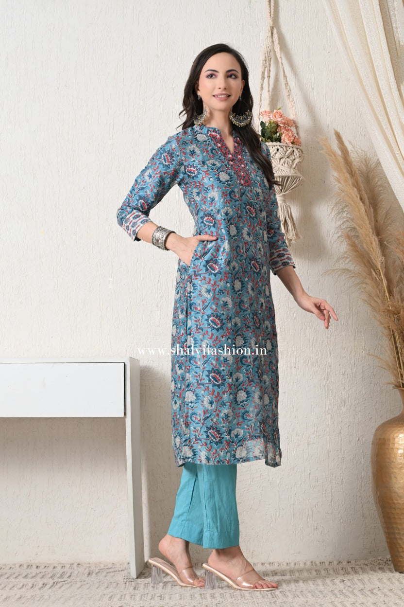 Shop hand block printed chanderi silk suits online (CSS439)