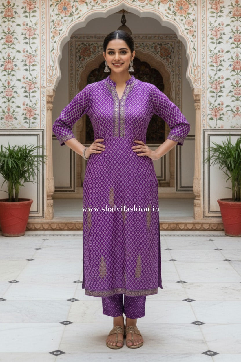 Shop block printed chanderi silk suits in jaipur (CSS442)