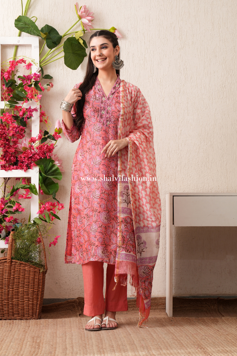 Shop block printed chanderi silk suits (CSS443)