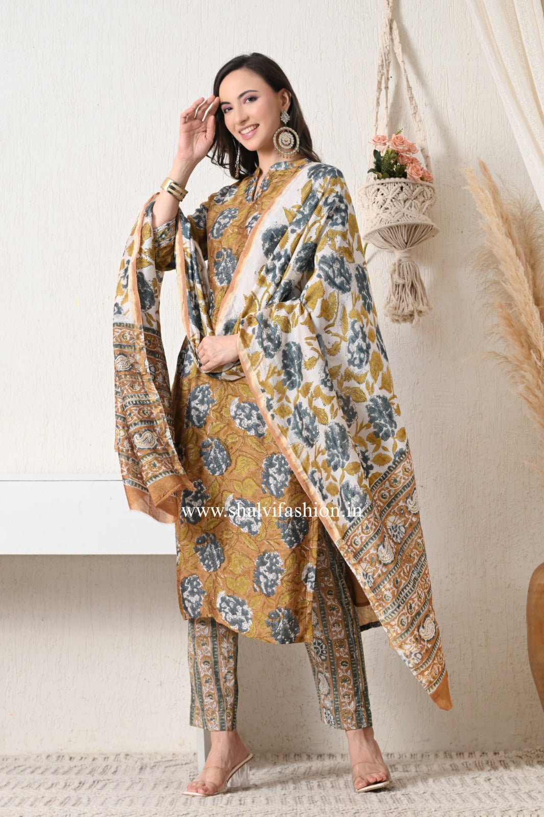 Shop hand block printed chanderi silk suits (CSS444)