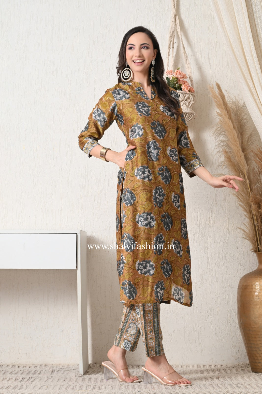 Shop hand block printed chanderi silk suits (CSS444)