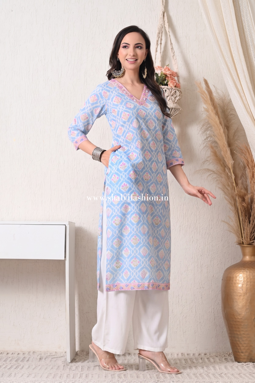 Shop hand block print pure cotton suits with kota dupatta online (CSS449)