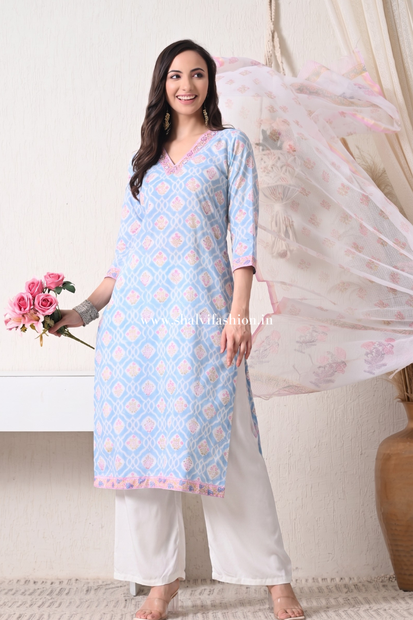 Shop hand block print pure cotton suits with kota dupatta online (CSS449)