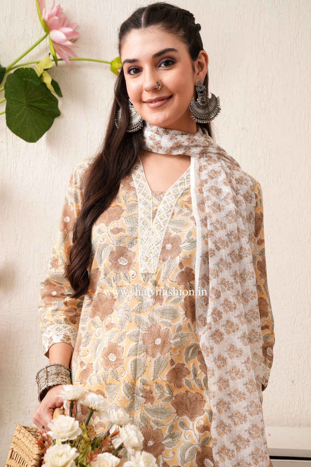 Shop hand block print pure cotton suits with kota doria dupatta (CSS450)