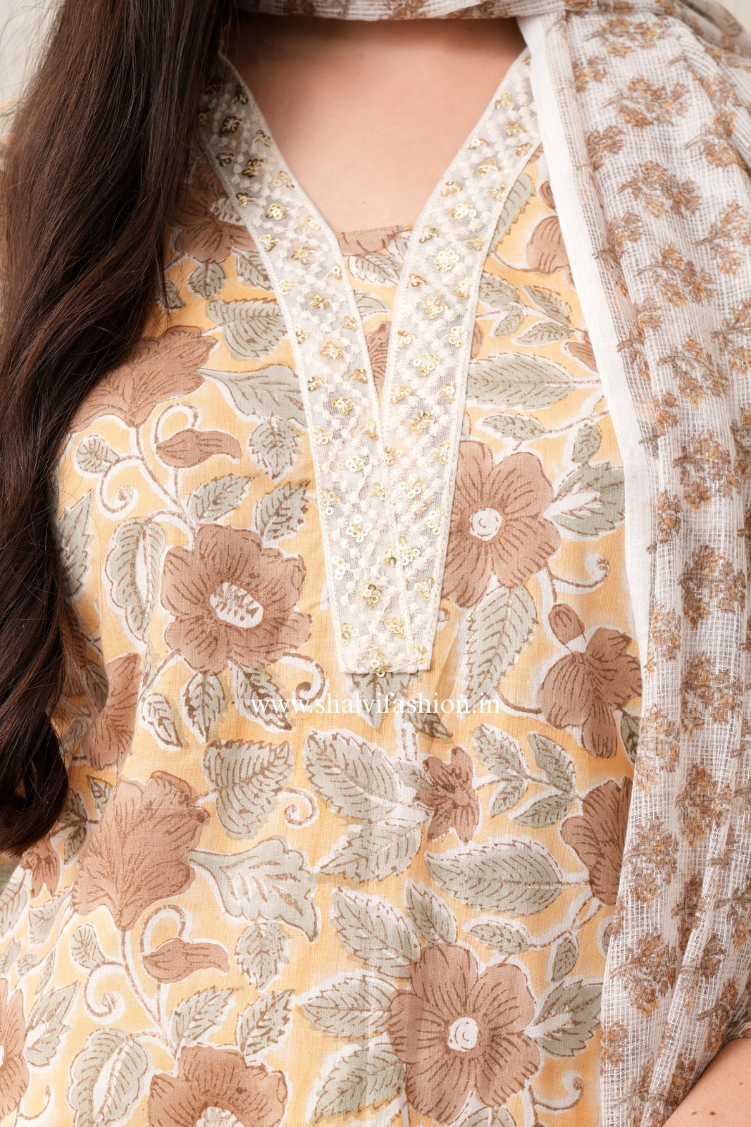 Shop hand block print pure cotton suits with kota doria dupatta (CSS450)