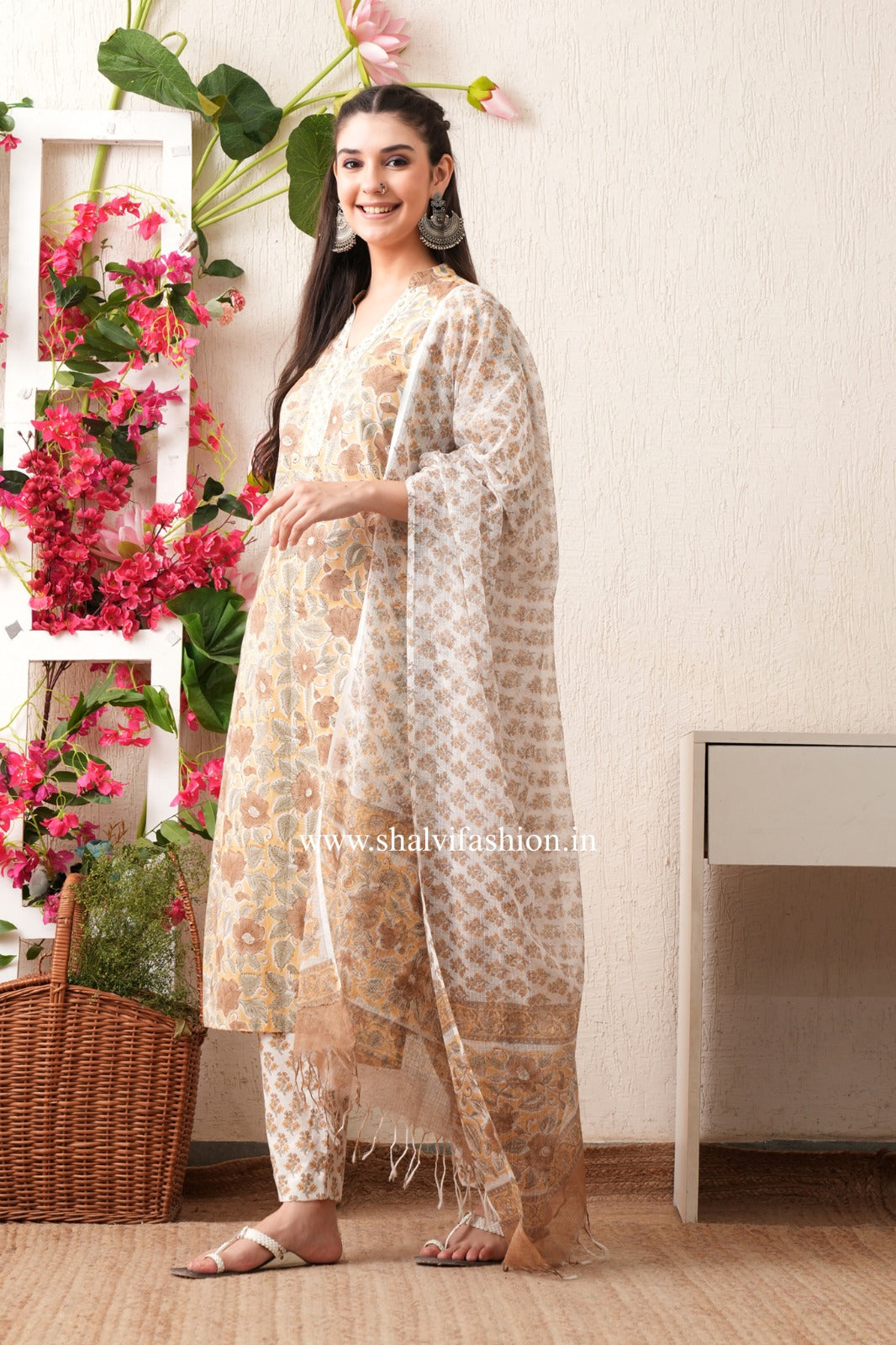 Shop hand block print pure cotton suits with kota doria dupatta (CSS450)
