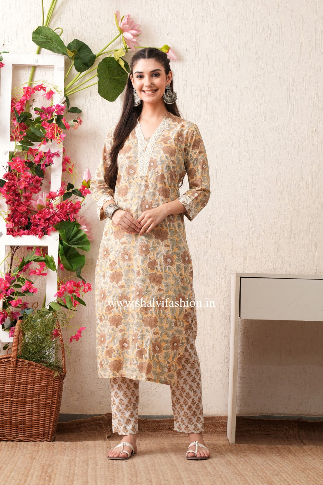 Shop hand block print pure cotton suits with kota doria dupatta (CSS450)