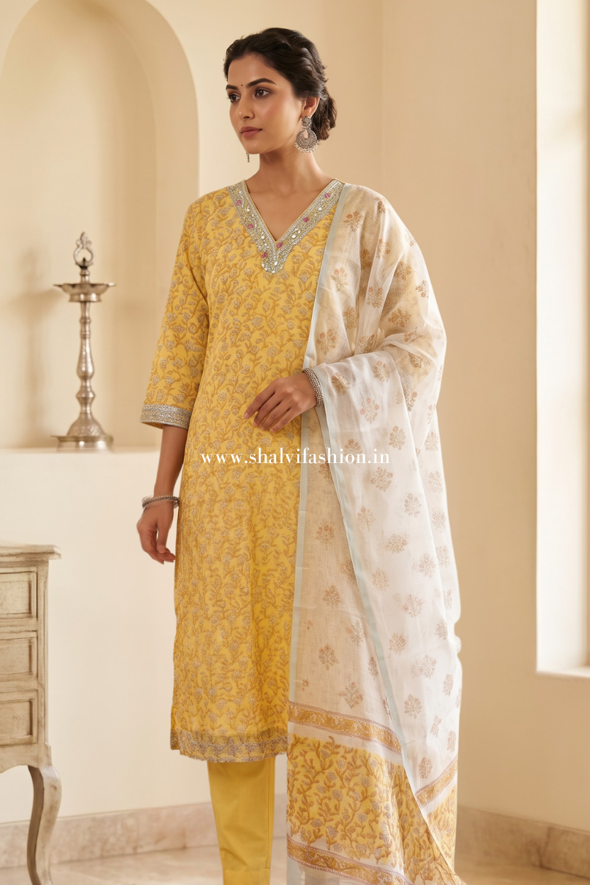 Shop hand block print kota doria suits (CSS453)