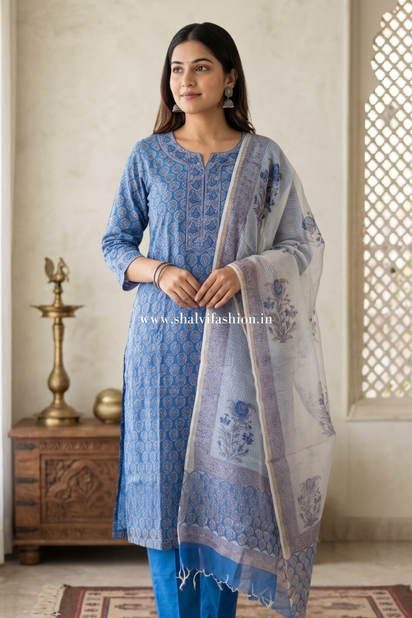 Shop hand block print kota doria suits online shopping (CSS467)