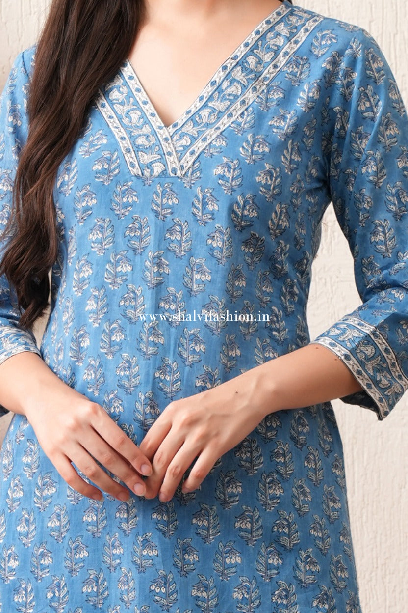 Shop block print pure cotton suits with kota dupatta (CSS470)