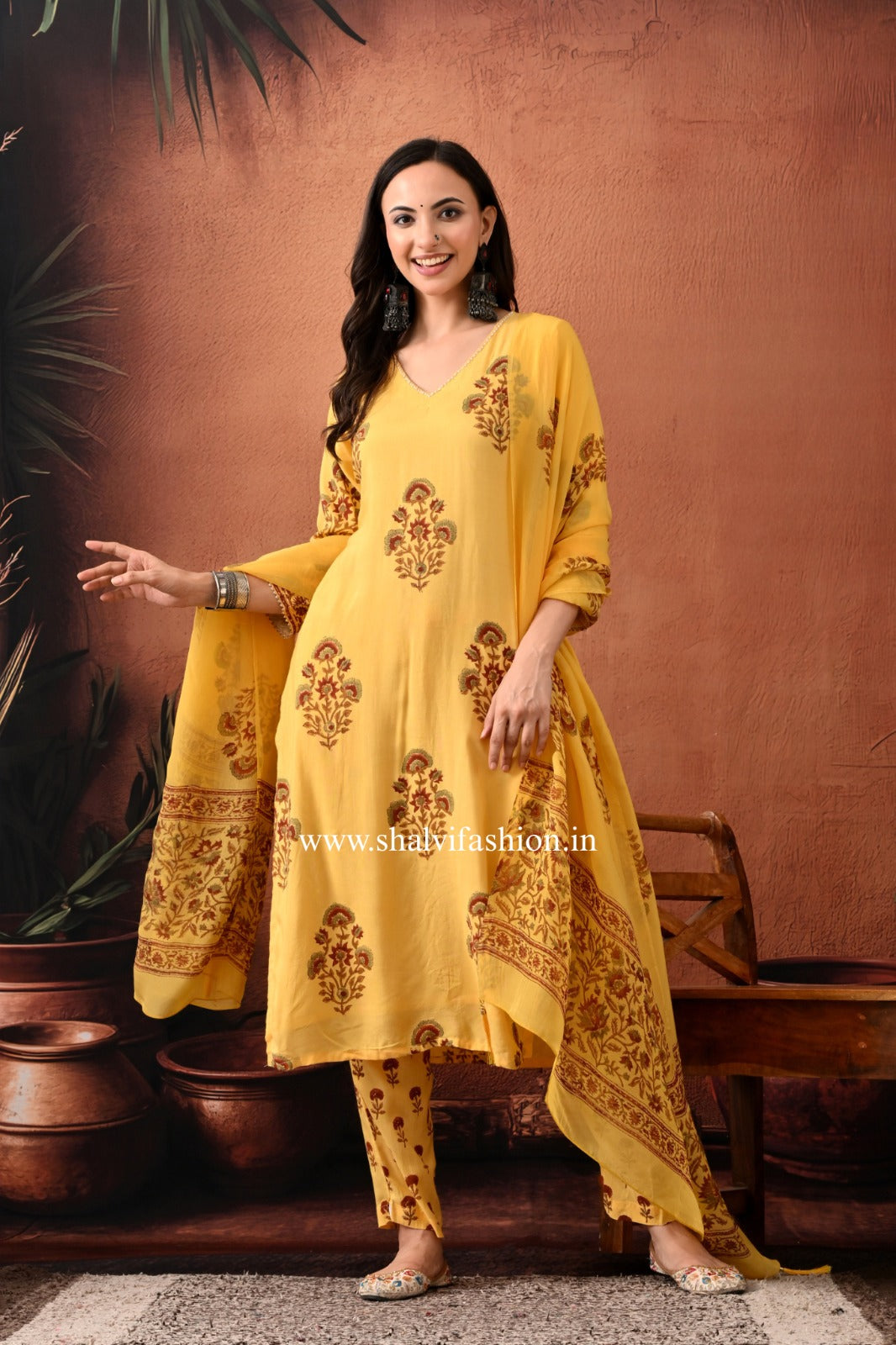 Shop hand block print muslin silk suits (CSS479)