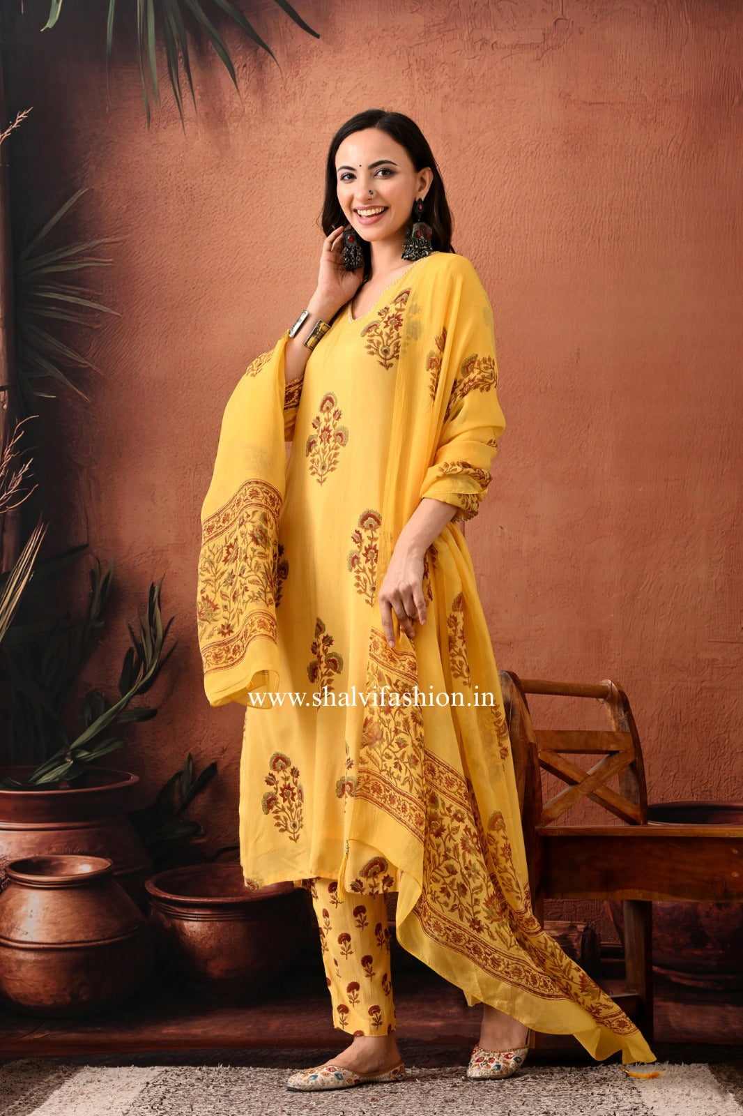 Shop hand block print muslin silk suits (CSS479)
