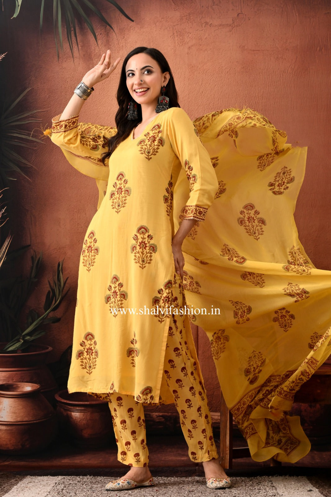 Shop hand block print muslin silk suits (CSS479)
