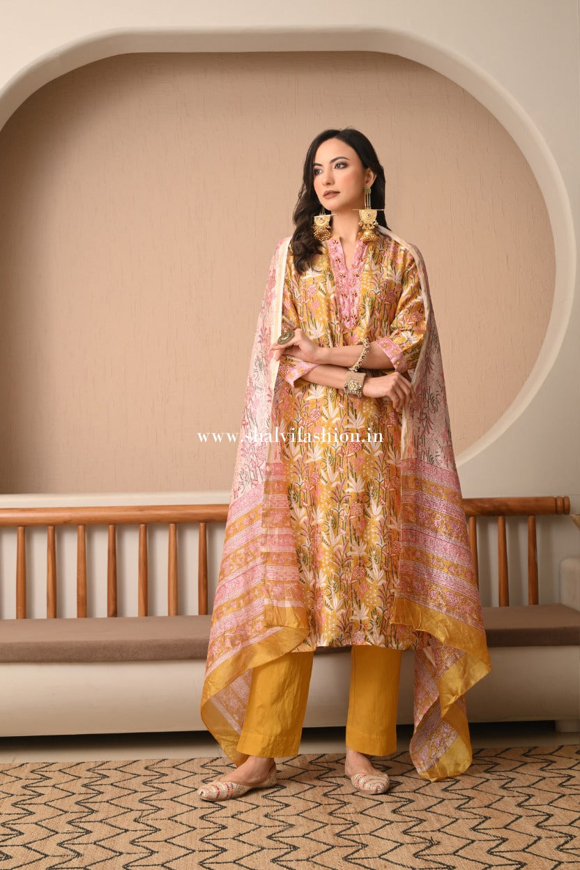 Shop hand block print chanderi silk suits in jaipur (CSS483)