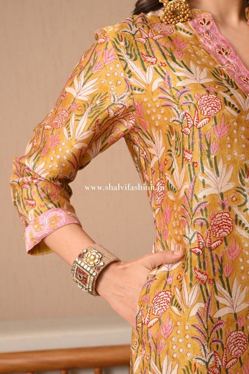 Shop hand block print chanderi silk suits in jaipur (CSS483)