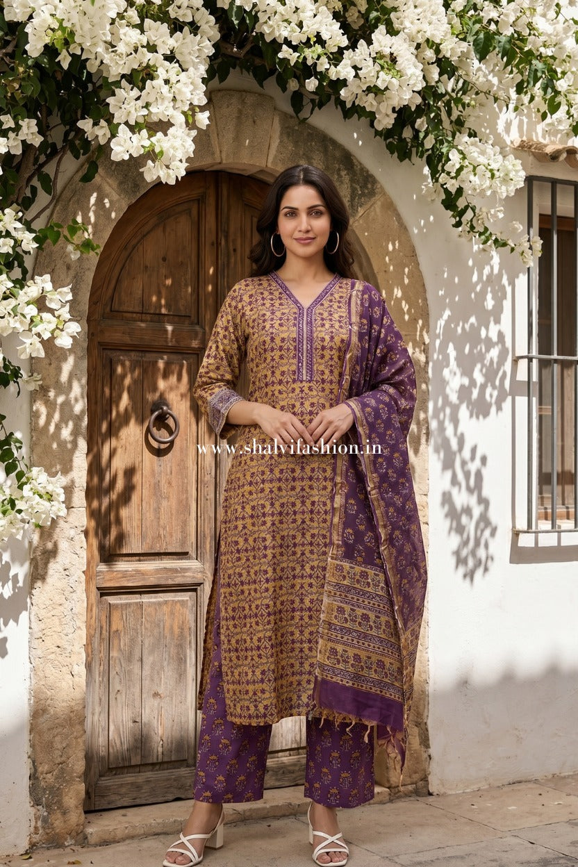 Shop hand block print chanderi silk suits online shopping (CSS490)