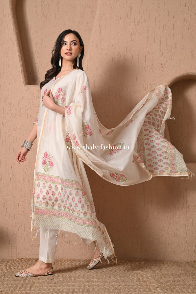 Shop buta hand block print chanderi silk suits (CSS494)