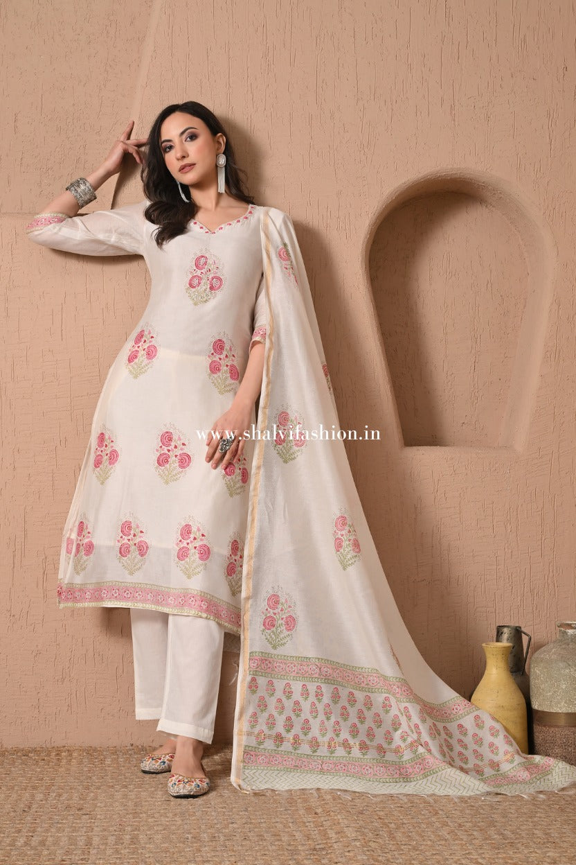 Shop buta hand block print chanderi silk suits (CSS494)