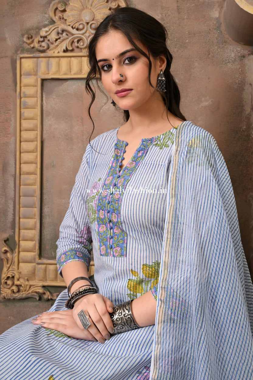 Shop hand block printed cotton suits with kota dupatta (CSS496)