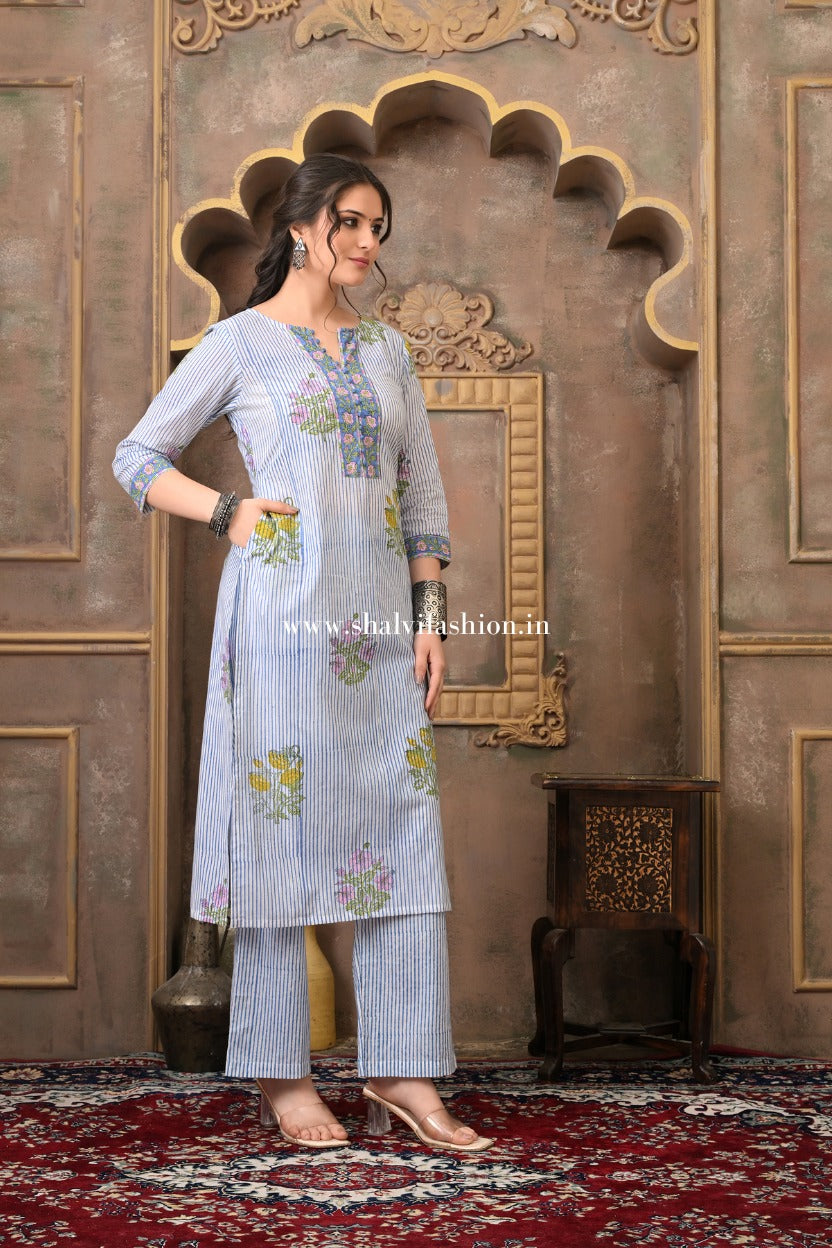 Shop hand block printed cotton suits with kota dupatta (CSS496)