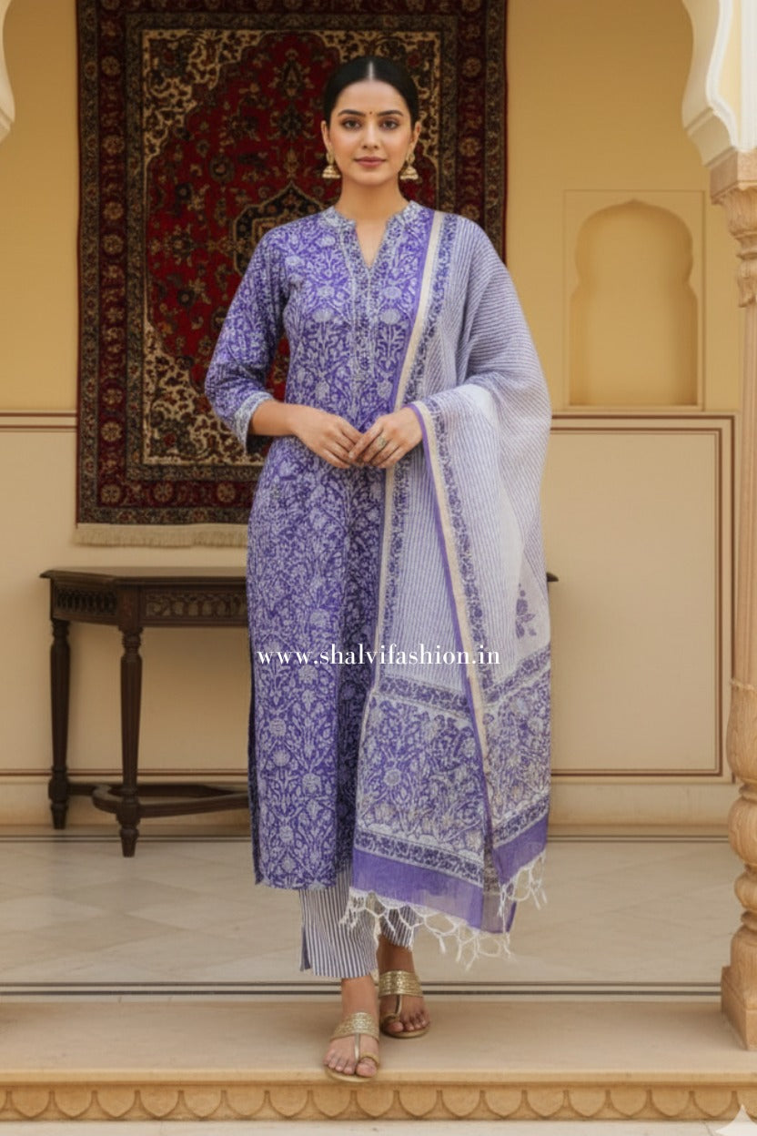 Shop block print kota doria suits online shopping (CSS497)