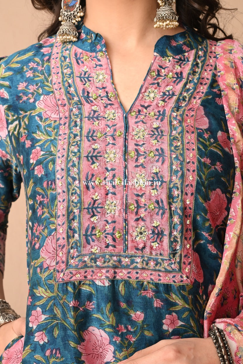 Shop block print chanderi silk suits in jaipur (CSS498)