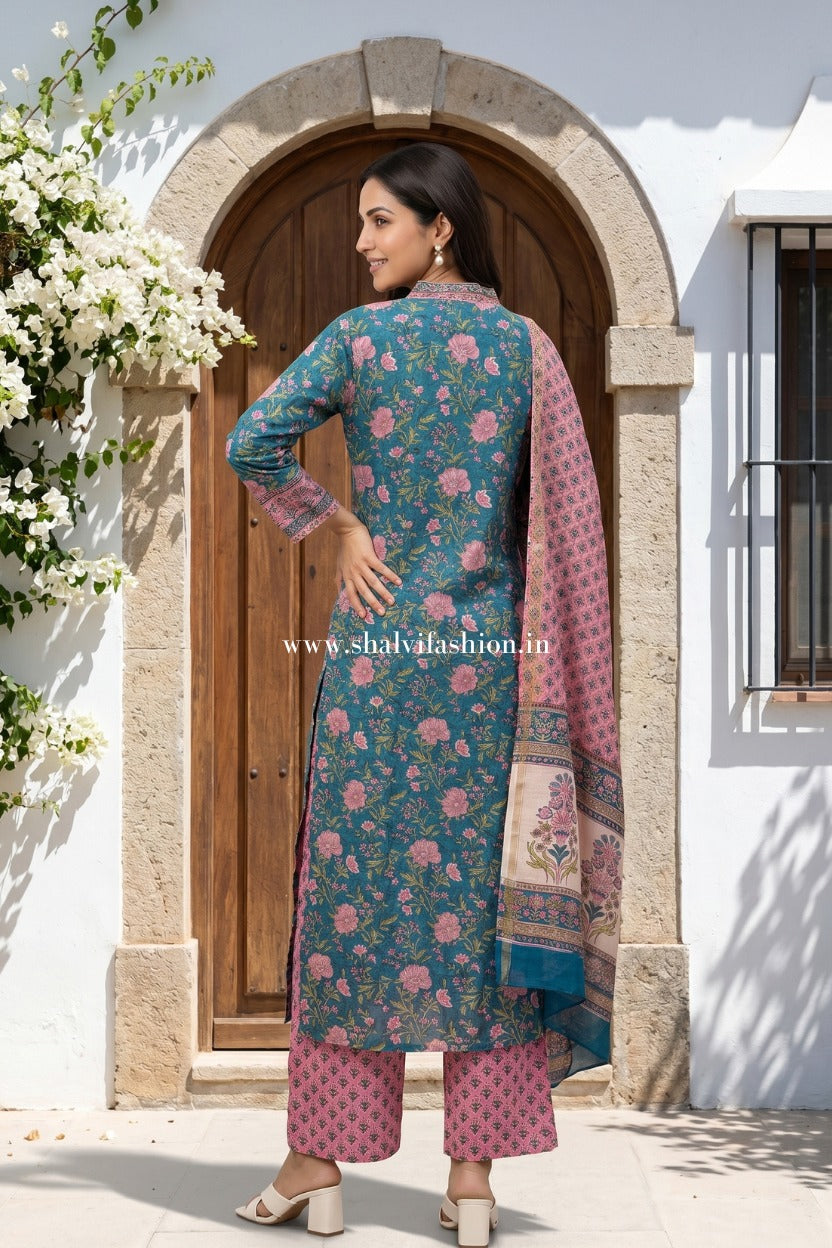 Shop block print chanderi silk suits in jaipur (CSS498)