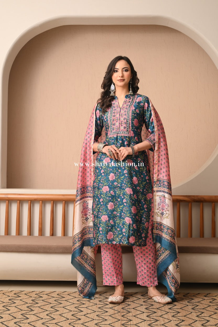Shop block print chanderi silk suits in jaipur (CSS498)