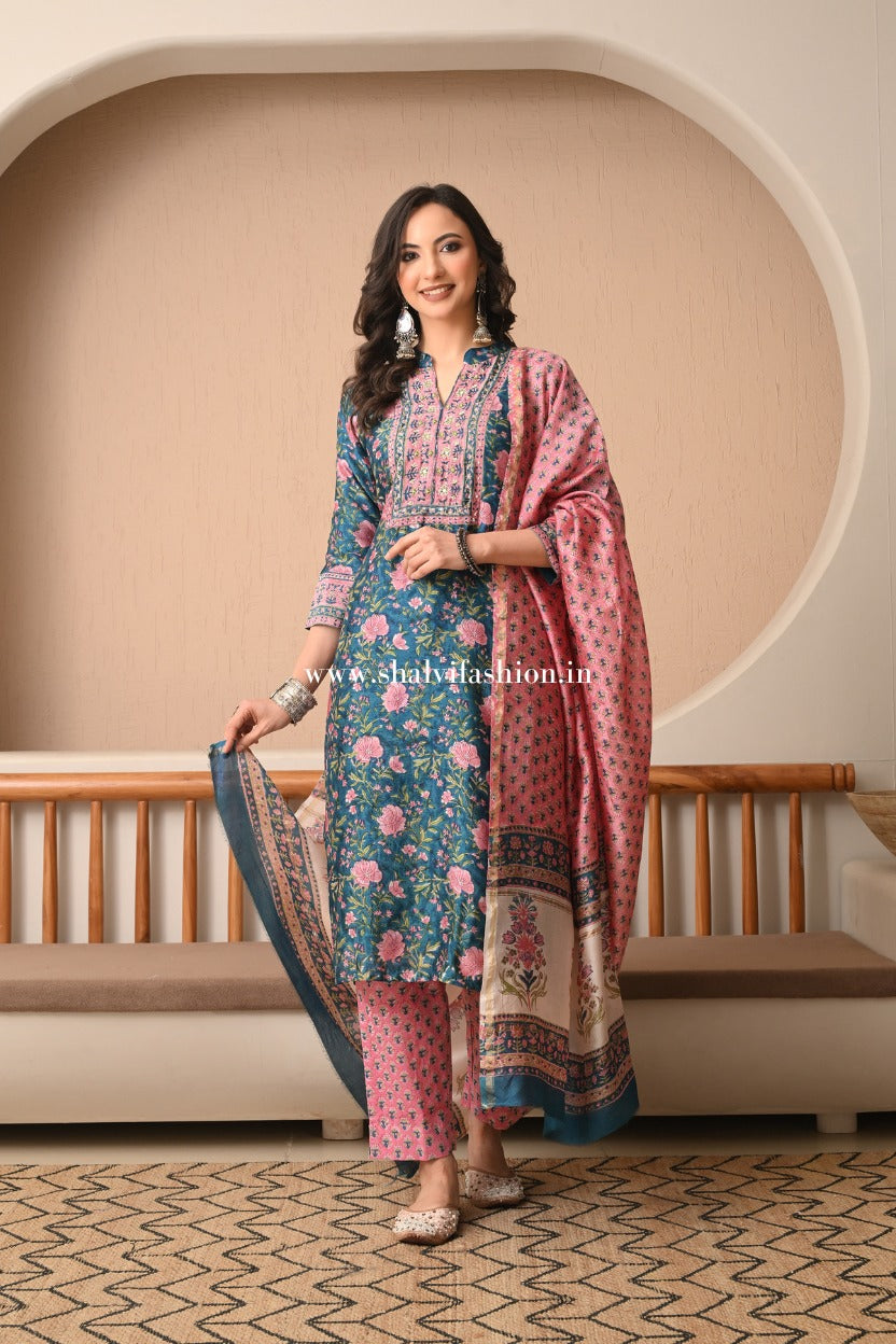 Shop block print chanderi silk suits in jaipur (CSS498)