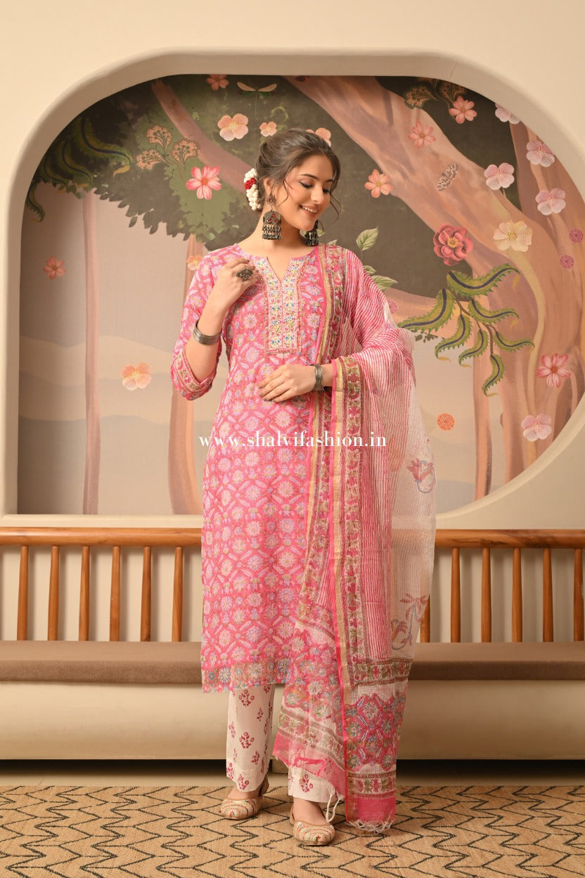 Shop block printed kota doria suits in jaipur (CSS501)