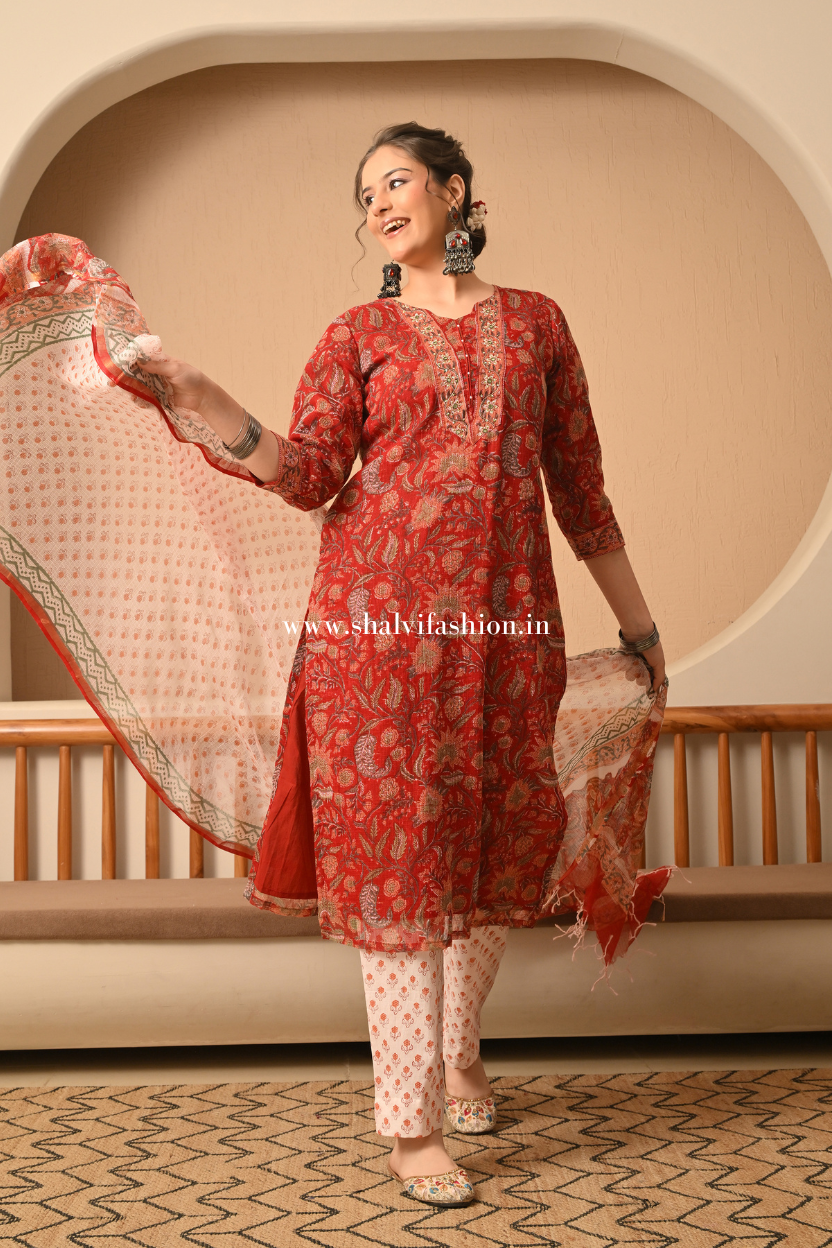 Shop block printed kota doria suits online (CSS502)
