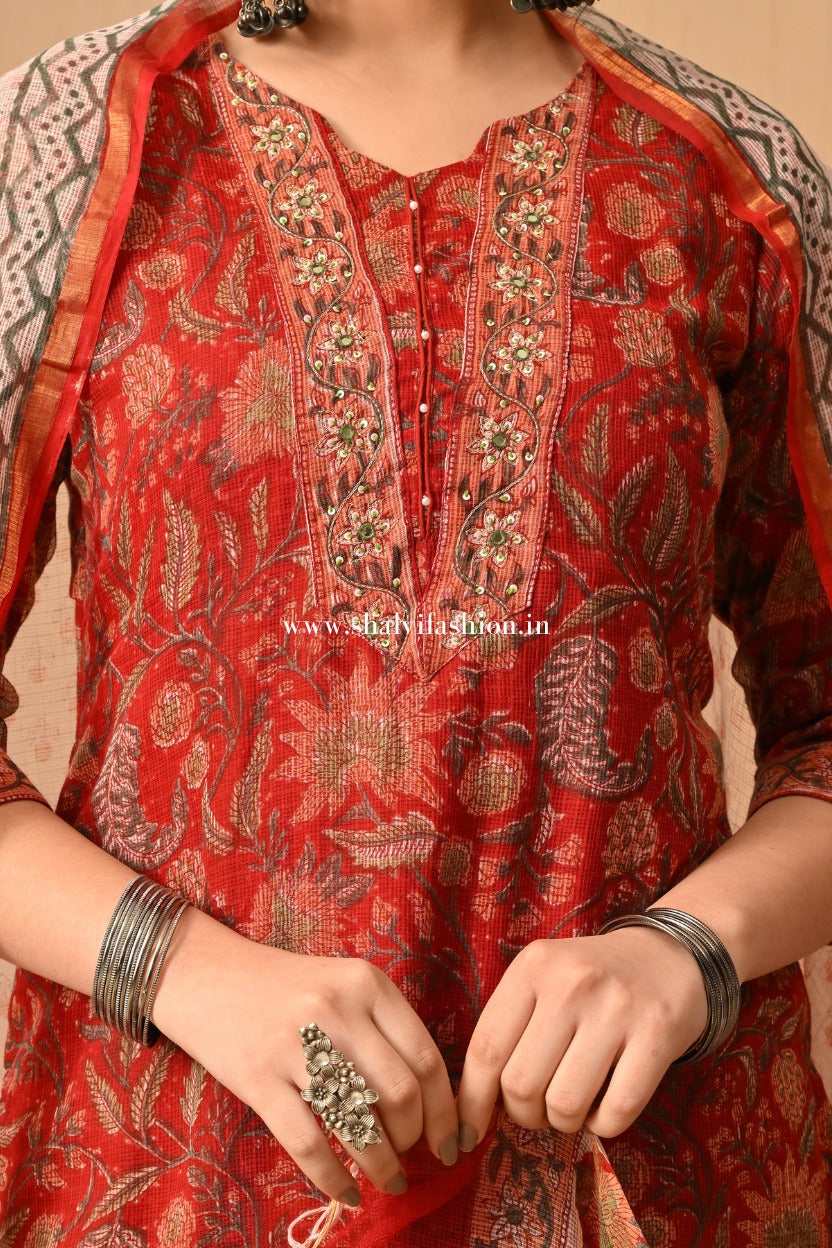 Shop block printed kota doria suits online (CSS502)