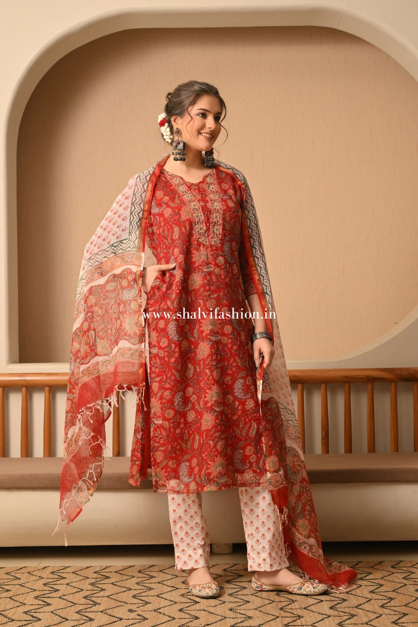 Shop block printed kota doria suits online (CSS502)