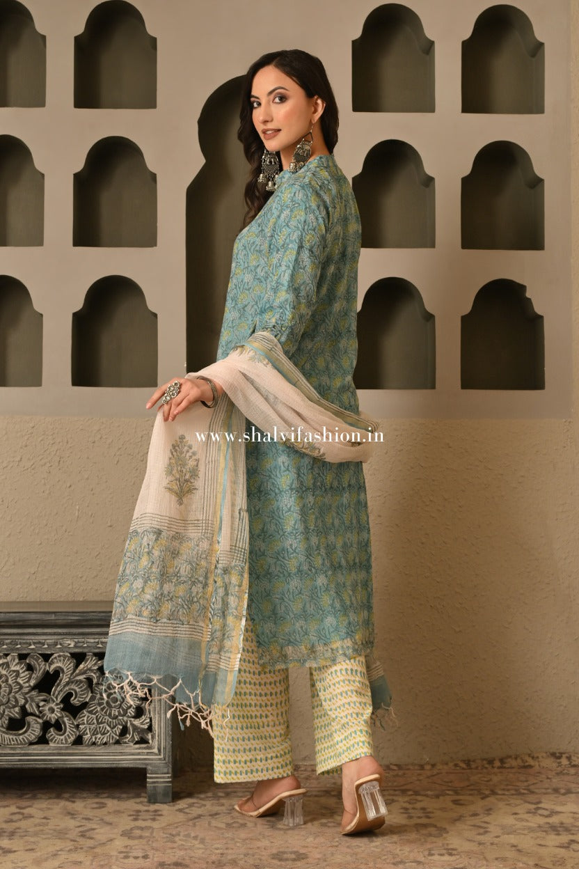 Shop block printed kota doria suits online shopping (CSS503)