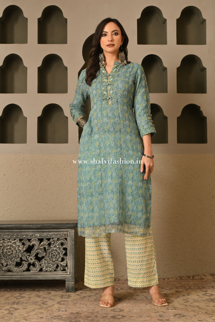 Shop block printed kota doria suits online shopping (CSS503)