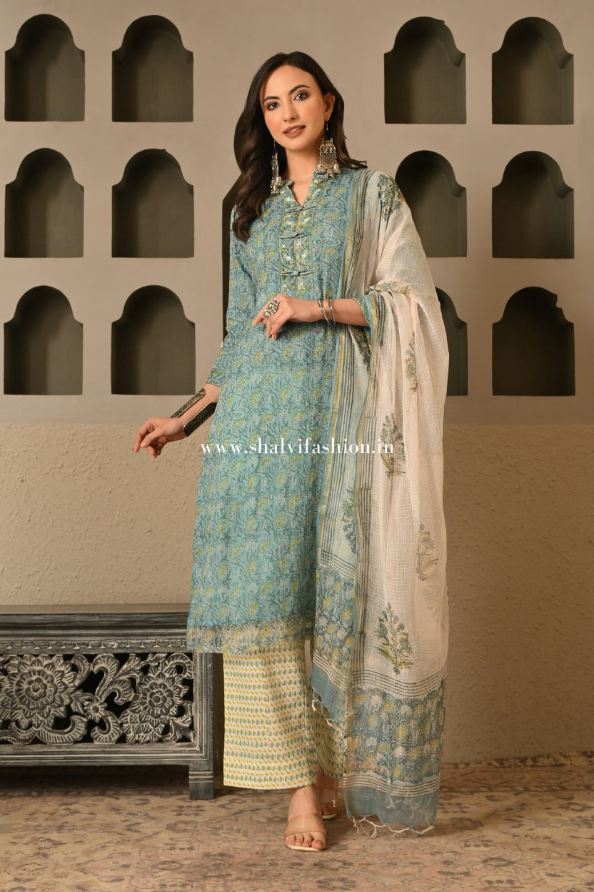 Shop block printed kota doria suits online shopping (CSS503)
