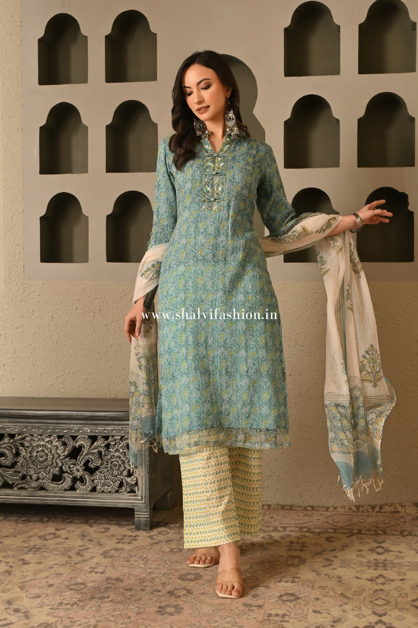 Shop block printed kota doria suits online shopping (CSS503)