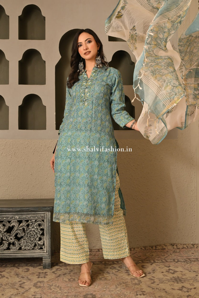 Shop block printed kota doria suits online shopping (CSS503)