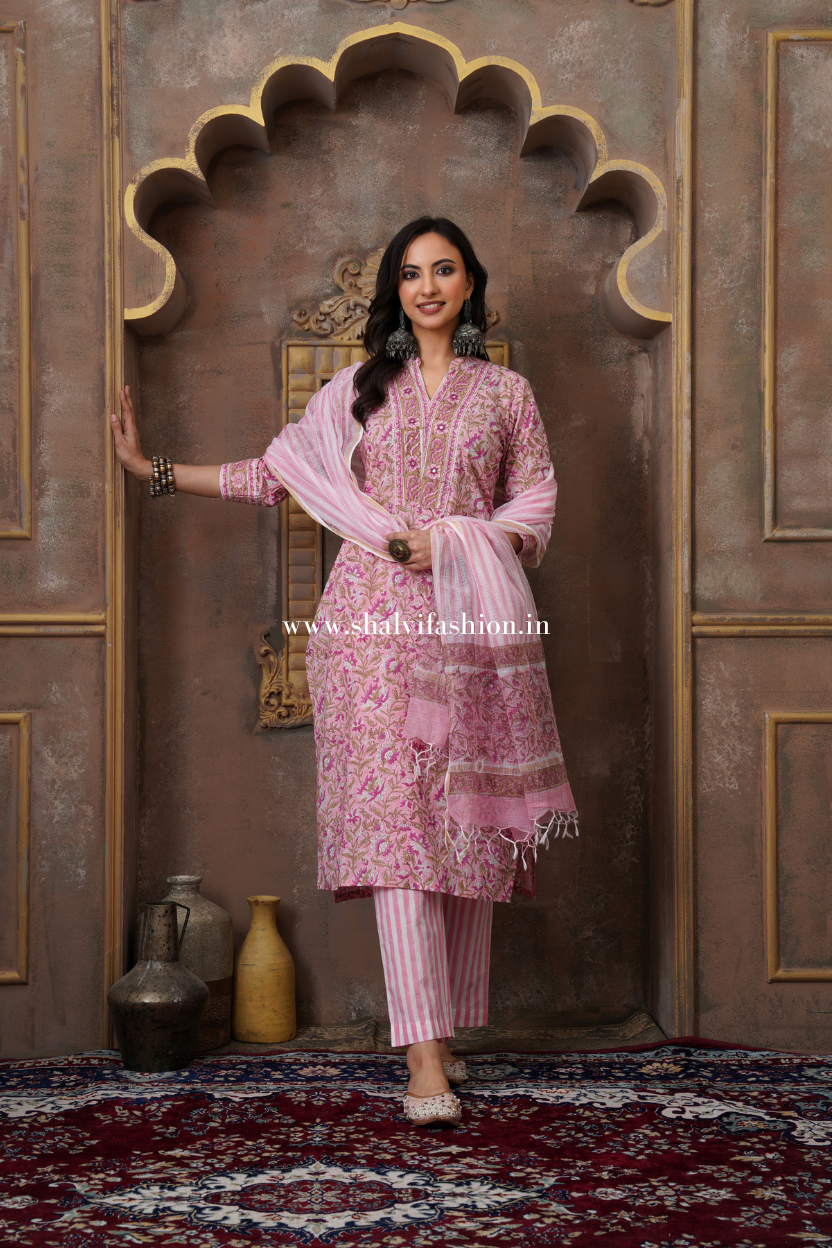 Shop hand block printed cotton suits online shopping (CSS509)