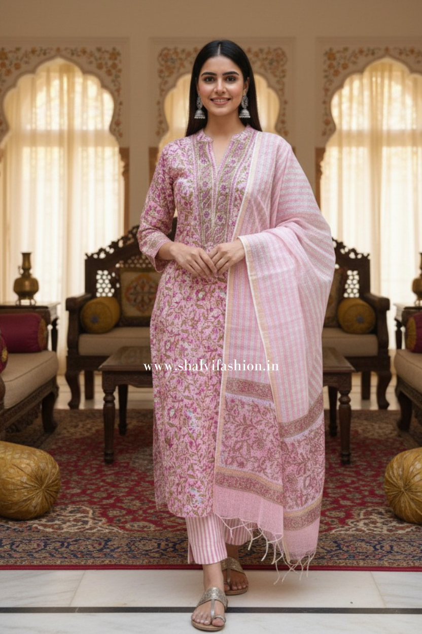 Shop hand block printed cotton suits online shopping (CSS509)