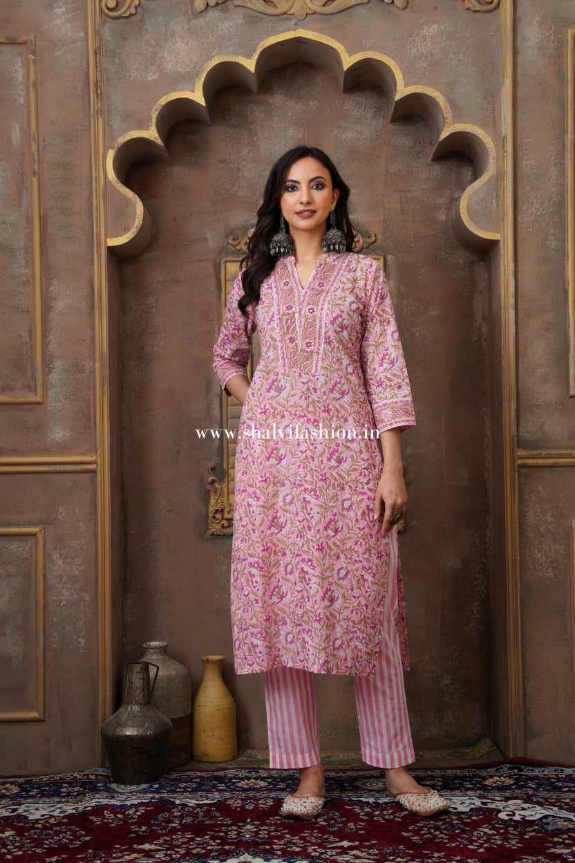 Shop hand block printed cotton suits online shopping (CSS509)