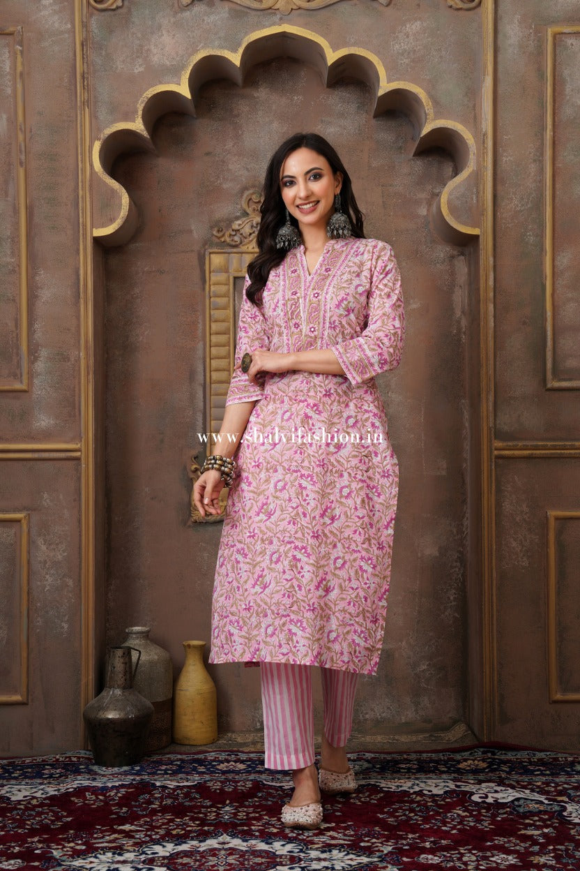 Shop hand block printed cotton suits online shopping (CSS509)